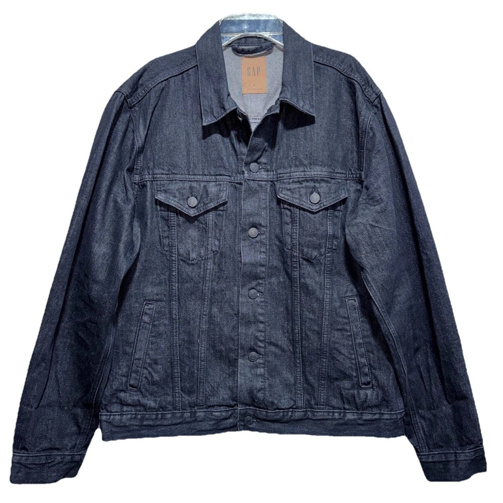 Gap Denim Trucker Jacket Mens Medium Washed Black Biker Punk Grunge Goth Icon